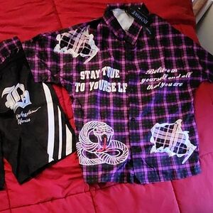 New Look Purple and Black Plaid Short Set!